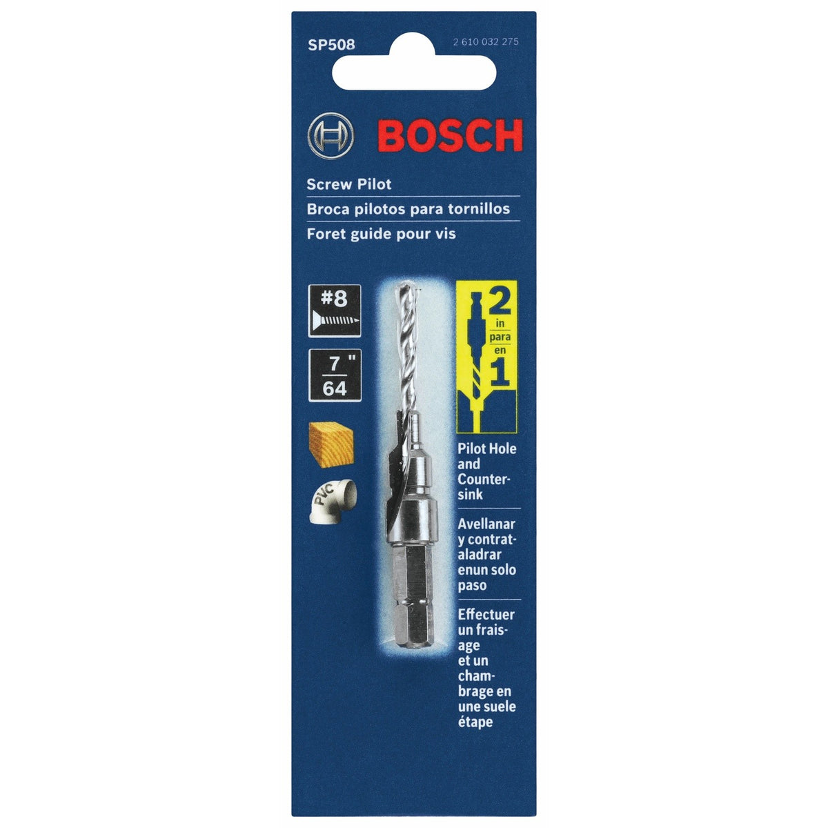 Bosch SP508 No 8 Hex Shank Screw Pilot Bit for Pilot Holes and Countersinking 3.25" - 2
