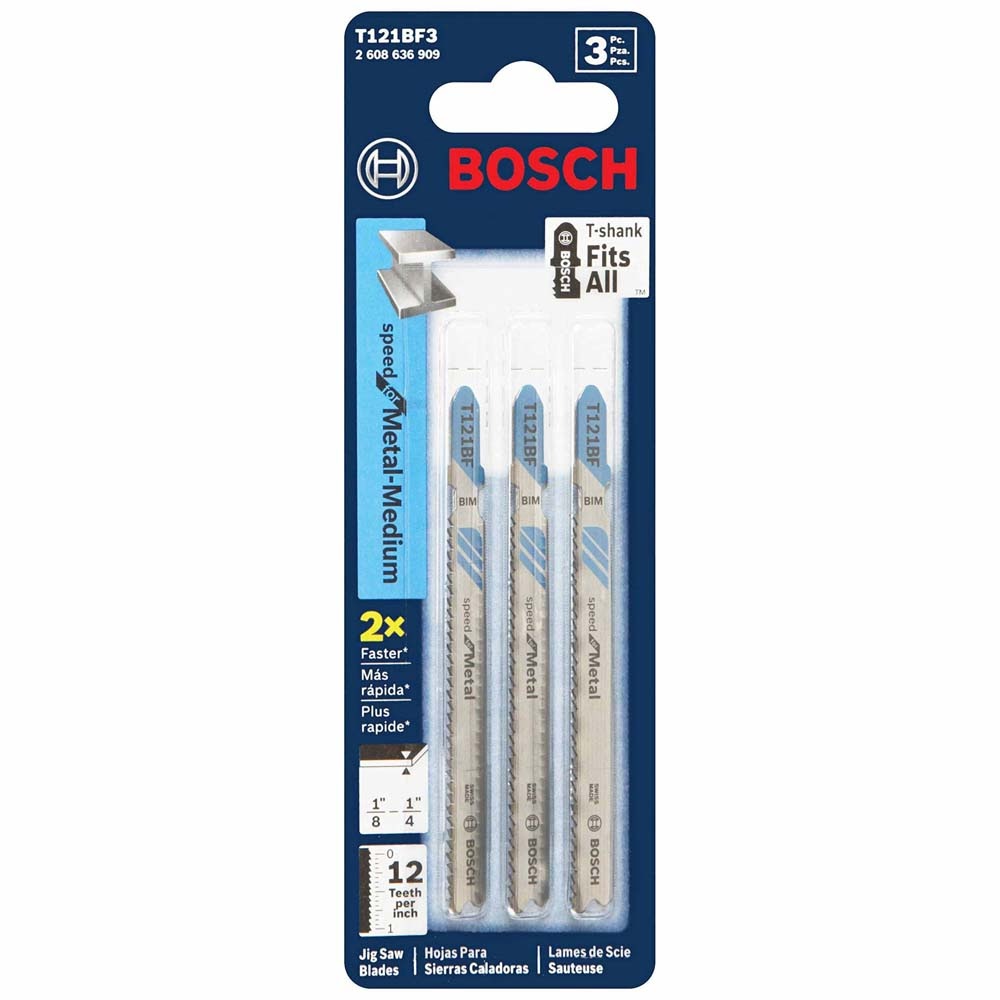 Bosch T121BF3 3-5/8 in. 12 TPI Bi-Metal T-Shank Jig Saw Blades for Medium to Thin Metal (3 Pack)