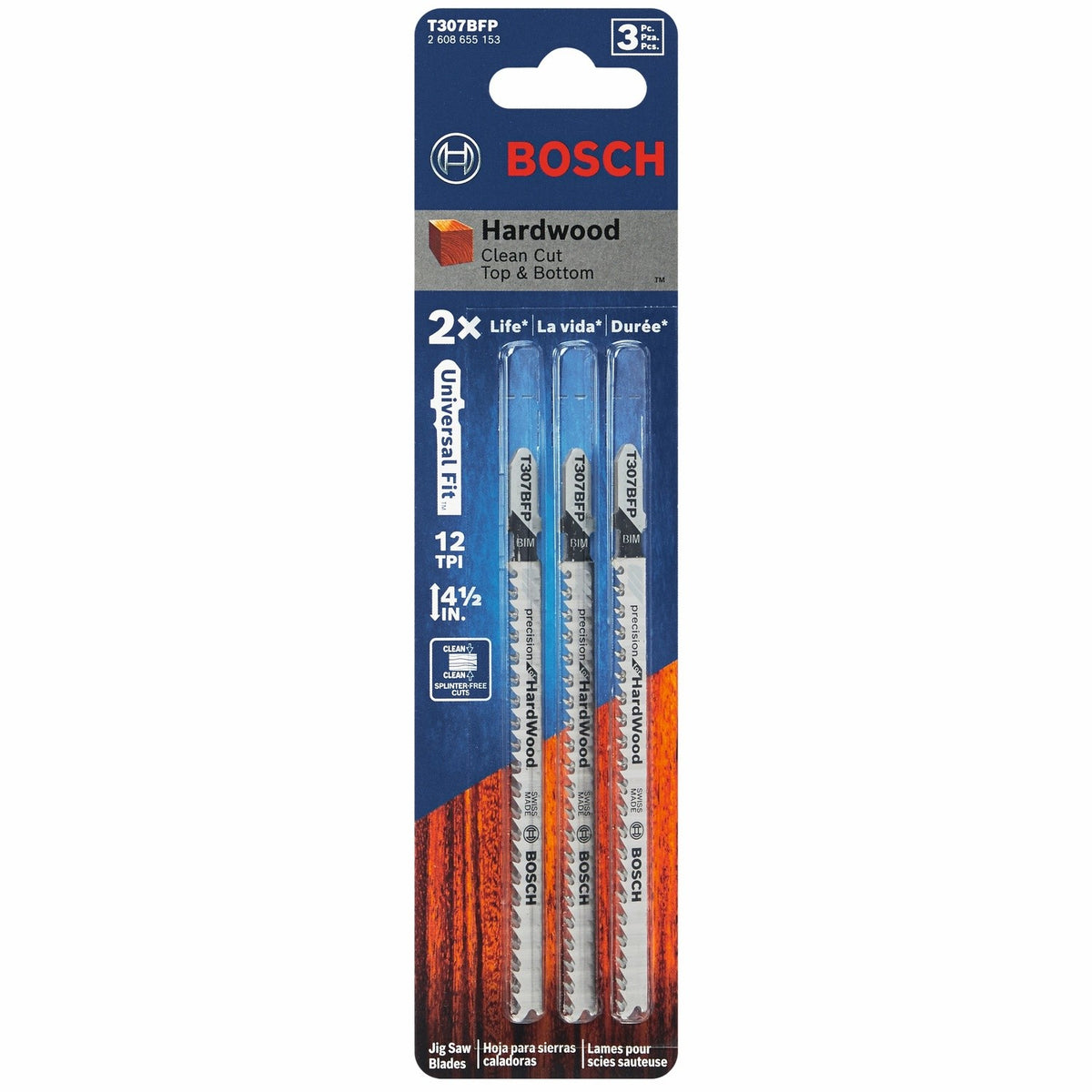 Bosch T307BFP 4-1/2" 12 TPI Precision for Hardwood T-Shank Jig Saw Blades (3 Pack) - 2