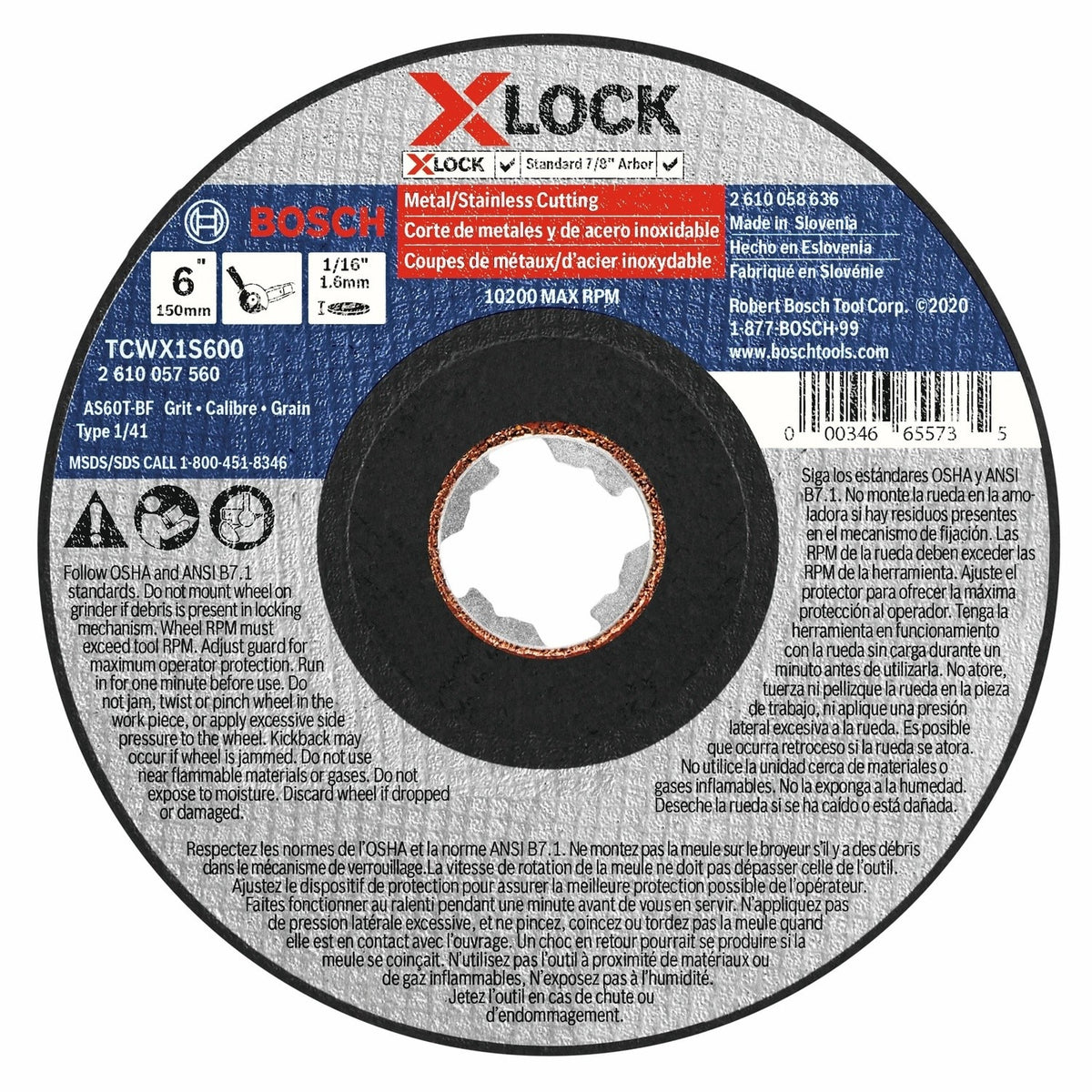 Bosch TCWX1S600 6" x 1/16" X-LOCK 60 Grit Metal and Stainless Cutting Abrasive Wheel