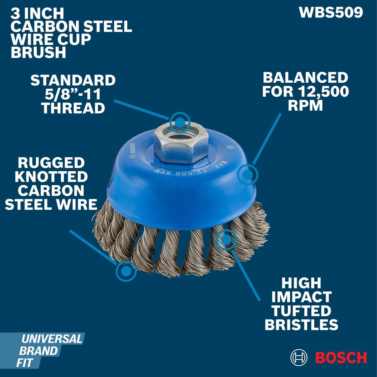 Bosch WBS509 3-1/2" Knotted Carbon Steel Cup Brush for Small Angle Grinders - 2