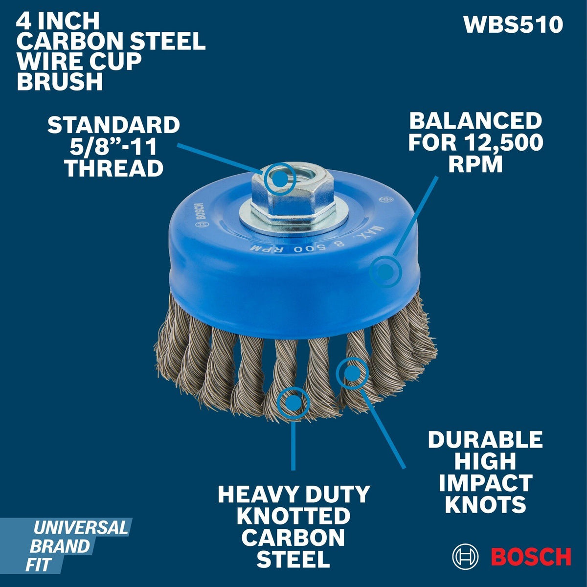 Bosch WBS510 4" Knotted Carbon Steel Wire Cup Brush for Small Angle Grinders - 2