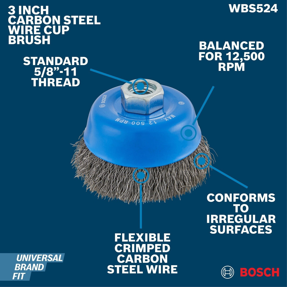 Bosch WBS524 3-1/2" Crimped Wire Cup Brush for Small Angle Grinders - 2
