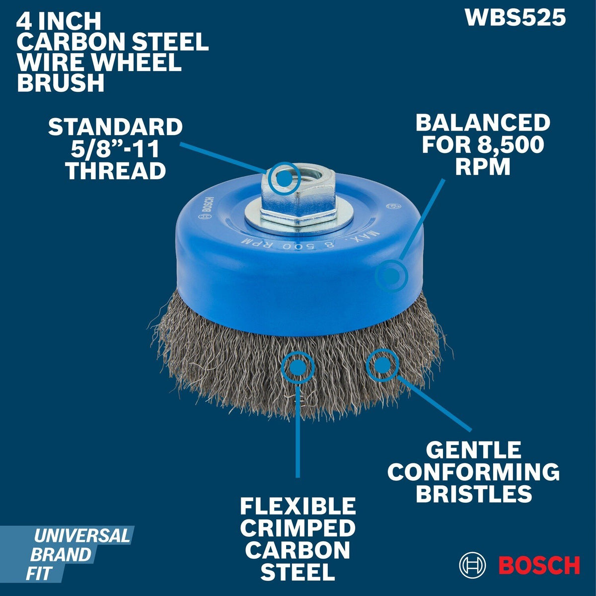 Bosch WBS525 4" Crimped Wire Cup Brush for Small Angle Grinders - 2