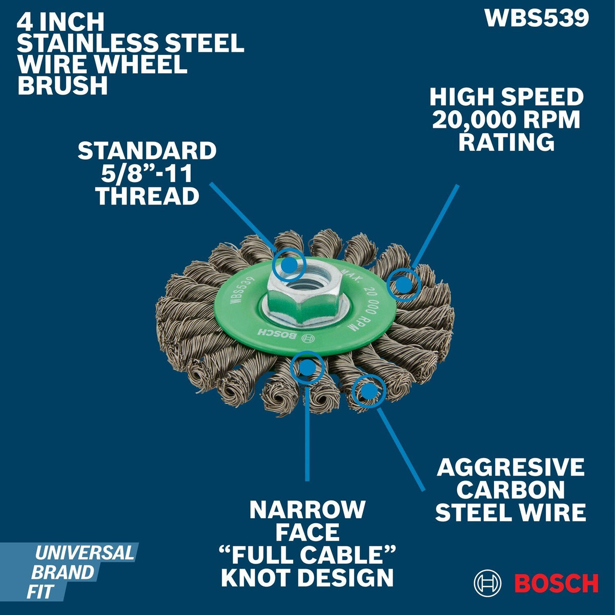 Bosch WBS539 4" Full Cable Knotted Wire Wheel for Metal Surface Preparation - 2