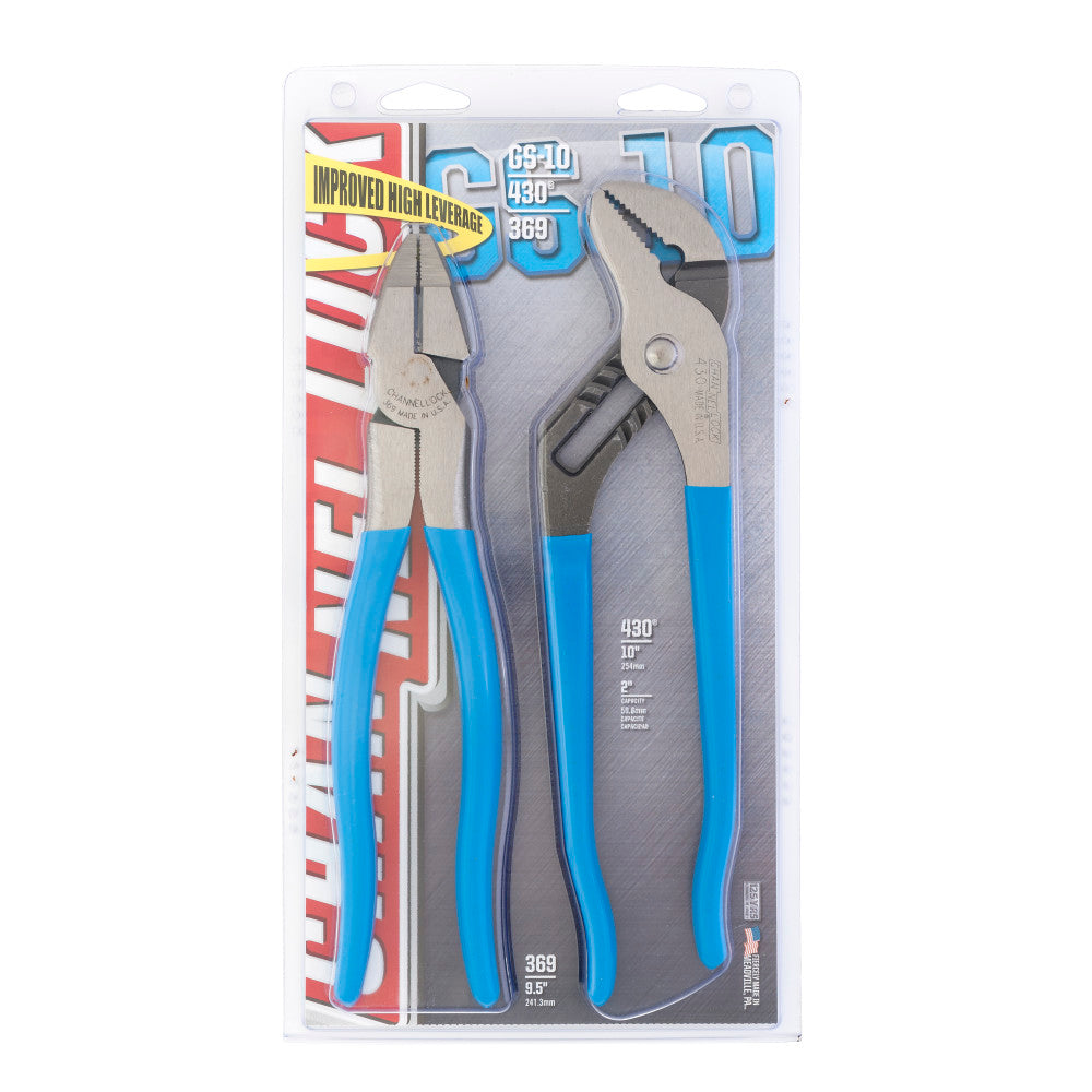 Channellock GS-10 2pc Plier Set, 9.5" Linemens, 10" T&G - 2