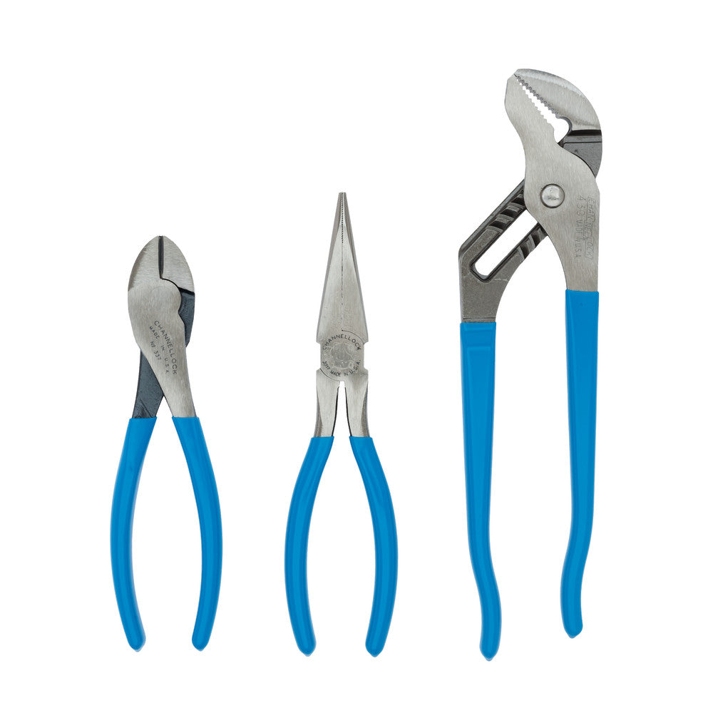 Channellock GS-4 3pc Plier Set, T&G, Long Nose, Cutter