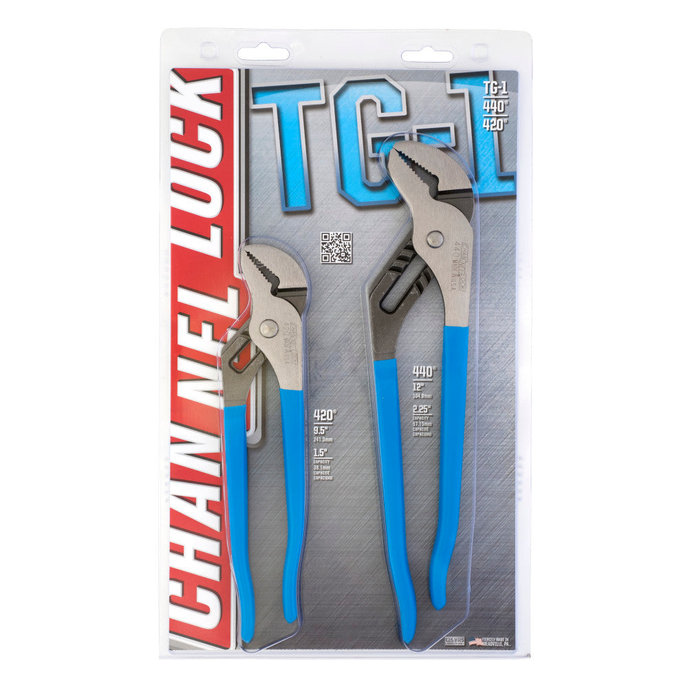 Channellock TG-1 2pc Tongue & Groove Set, 9.5", 12" Straight Jaw - 2