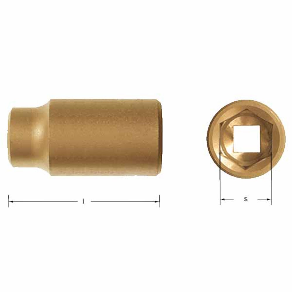 Carltsoe Safety CS Unitec Ex1640-100UA Aluminum Bronze Non-Sparking, Low-Magnetism, Corrosion Resistant Deep Socket 1-15/16" x 3/4" Drive x 3,54" Depth (1640U-100UA)