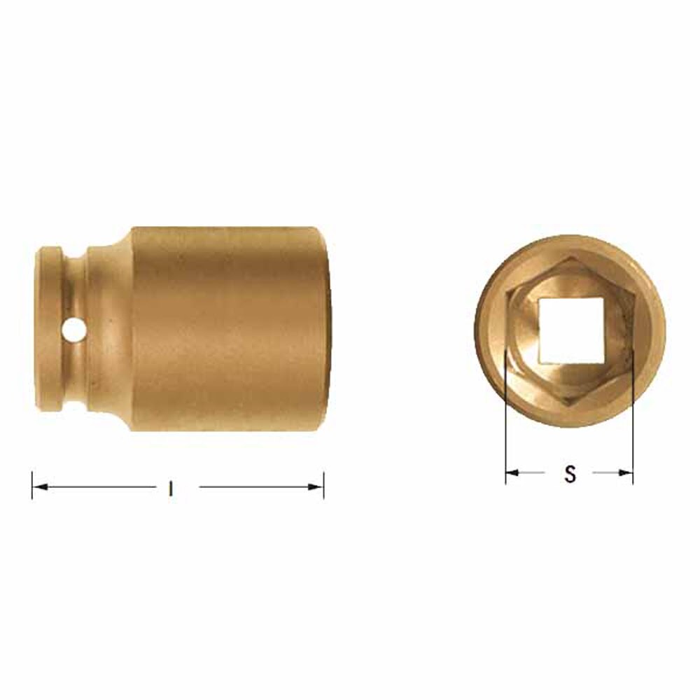 Carltsoe Safety CS Unitec Ex1720-030UB Copper Beryllium Non-Sparking, Non-Magnetic, Corrosion Resistant Impact Socket 9/16" x 3/8" Drive x 1-1/4" Depth (1720U-030UB) - 2