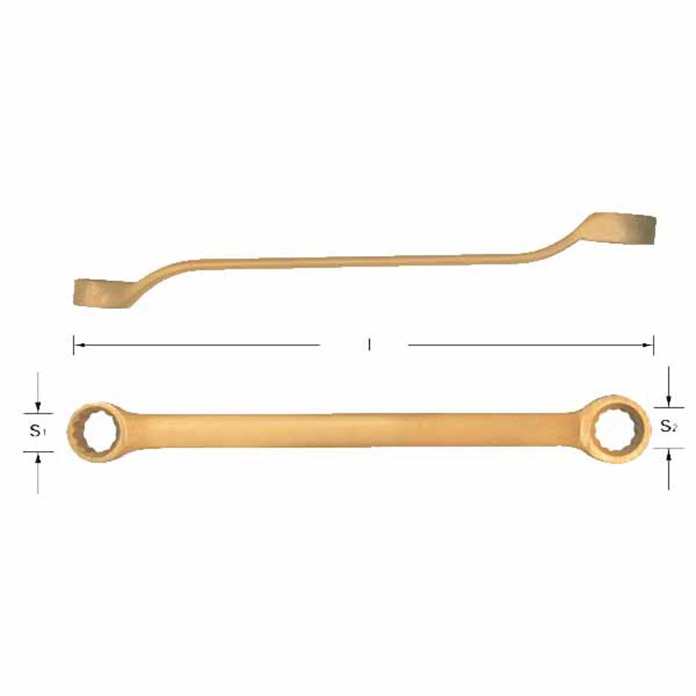 Carltsoe Safety CS Unitec Ex202F-14-15A Aluminum Bronze Non-Sparking, Low-Magnetism, Corrosion Resistant 12 Point Offset Double Box End Wrench 14 mm x 15 mm (202FU-14-15A) - 2