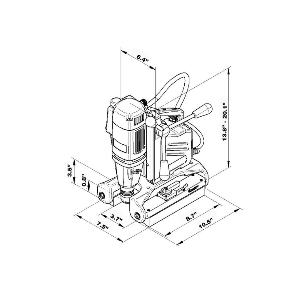 BDS CS Unitec PipeMAB 200 Magnetic Drill with Patented Pipe Saddle Base | 1-3/8" | Drill on Pipe, Curved & Flat Surfaces | Large Stroke - 3