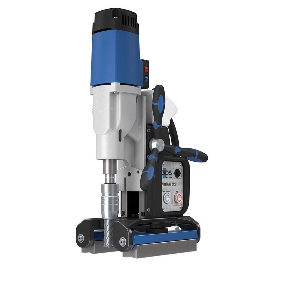 BDS CS Unitec PipeMAB 525 Magnetic Drill with Patented Pipe Saddle Base | 2-1/2" | Drill on Pipe, Curved & Flat Surfaces | Variable Speed through 2 Gears, Variable Torque, Reversible, Large Stroke
