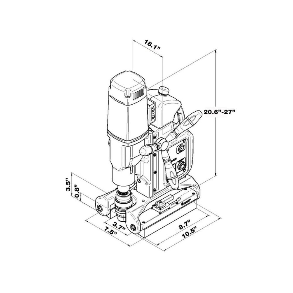 BDS CS Unitec PipeMAB 525 Magnetic Drill with Patented Pipe Saddle Base | 2-1/2" | Drill on Pipe, Curved & Flat Surfaces | Variable Speed through 2 Gears, Variable Torque, Reversible, Large Stroke - 3