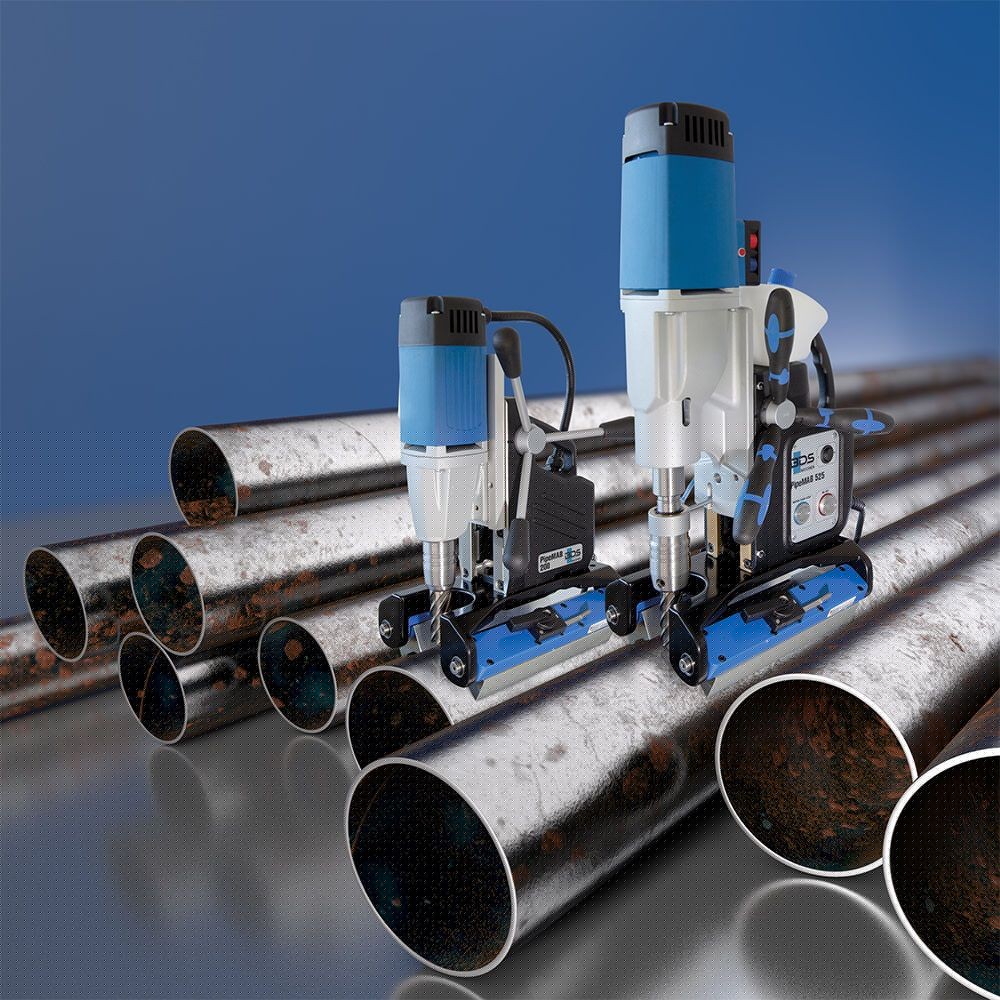 BDS CS Unitec PipeMAB 525 Magnetic Drill with Patented Pipe Saddle Base | 2-1/2" | Drill on Pipe, Curved & Flat Surfaces | Variable Speed through 2 Gears, Variable Torque, Reversible, Large Stroke - 4
