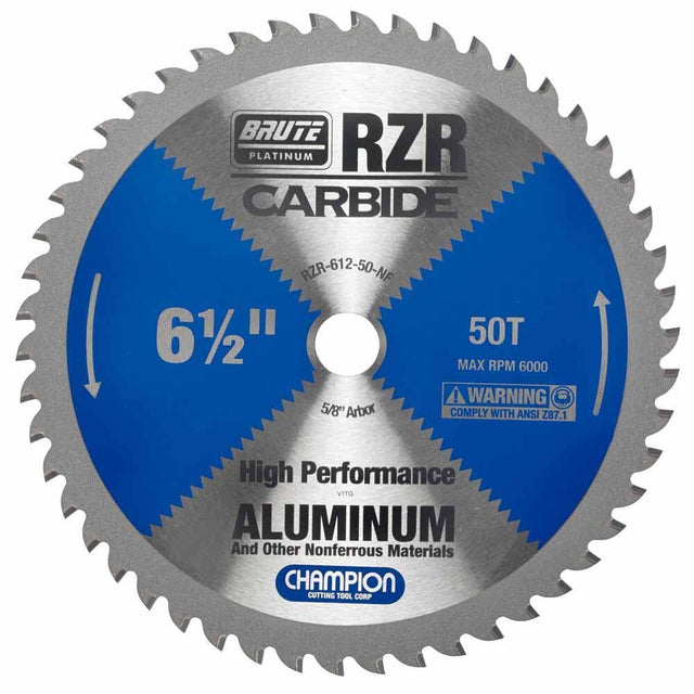 Champion Cutting Tool RZR-612-50-NF Metal Circular Saw Blade - 6-1/2" Dia, 50 Teeth - Aluminum Cutting