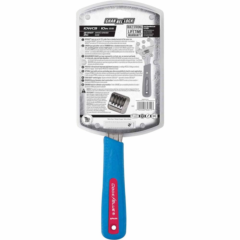 Channel Lock 10WCB 10" Code Blue Wideazz Adjustable Wrench - 3