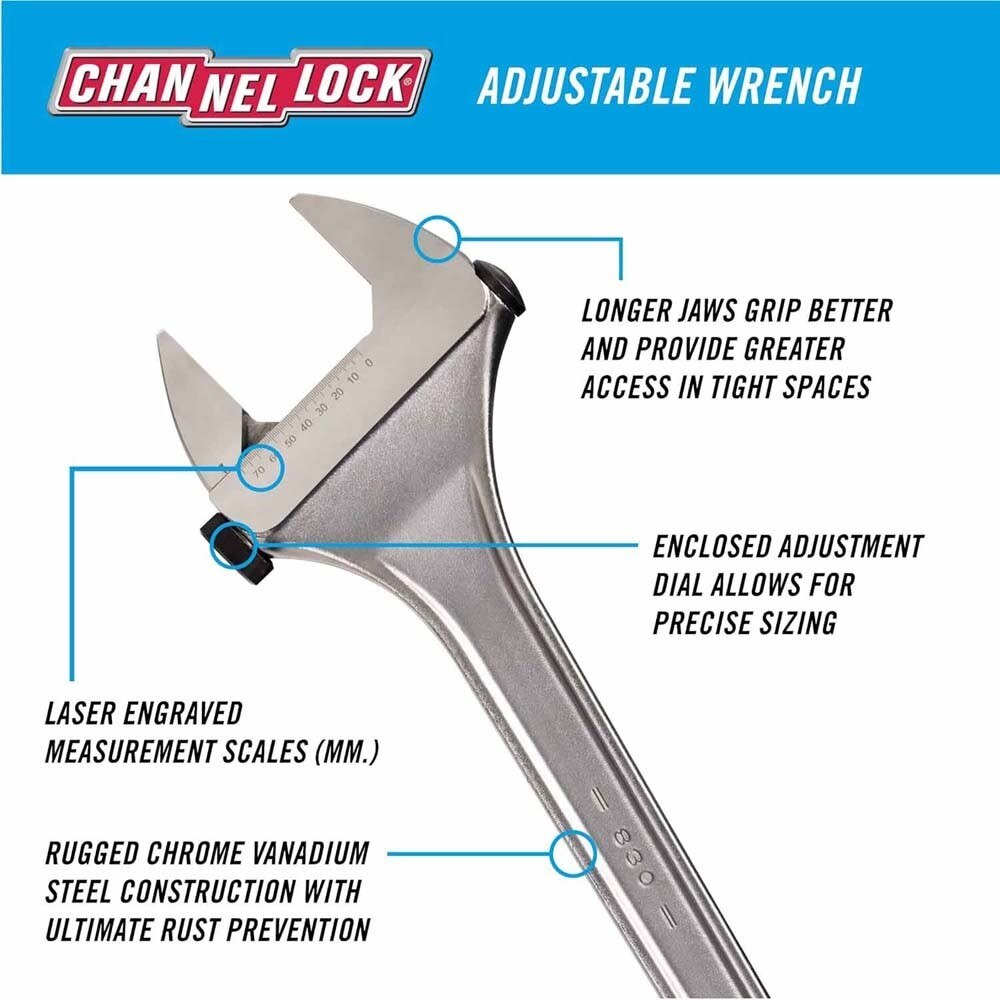 Channel Lock 830 Chrome Adjustable Wrench 30" - 2
