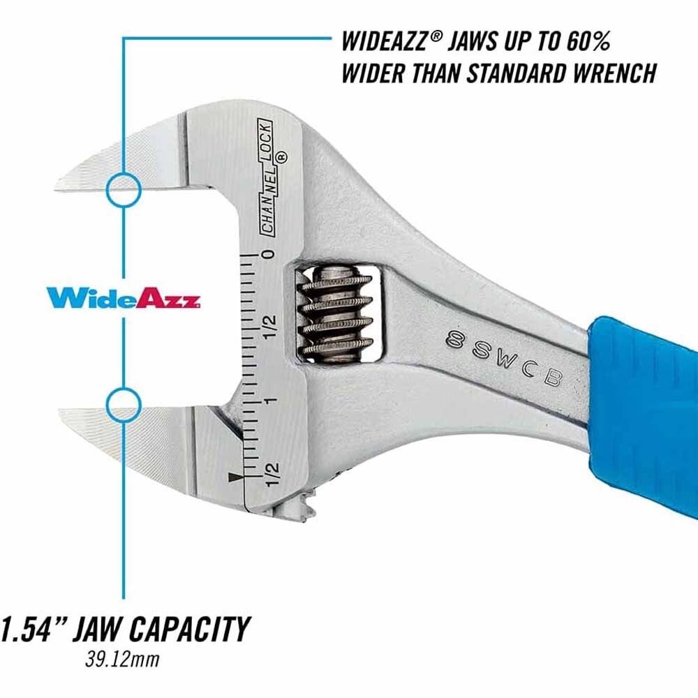 Channel Lock 8SWCB 8" Code Blue Wideazz Sliw Jaw Adjustable Wrench - 3