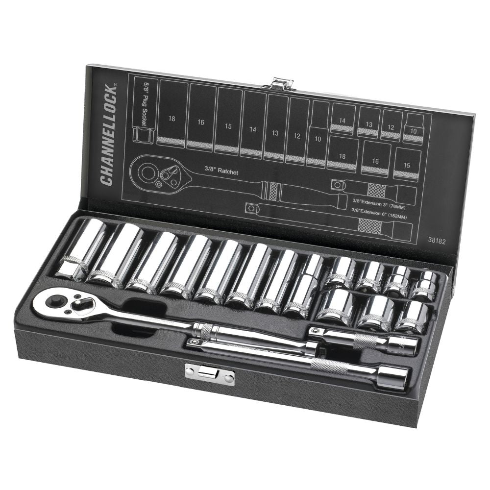 Channel Lock 38182 18-Piece 3/8" Metric Drive Socket Set