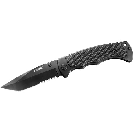 Coast 19577 FX414 4in blk serrated angle blade folding knife