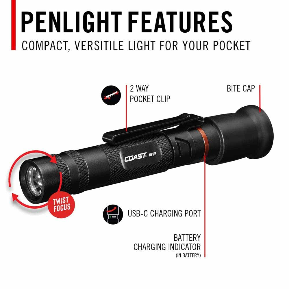 Coast 31105 Hp2R  Penlight  Rechargeable Plus  280 Lumens 67M 4H - 3