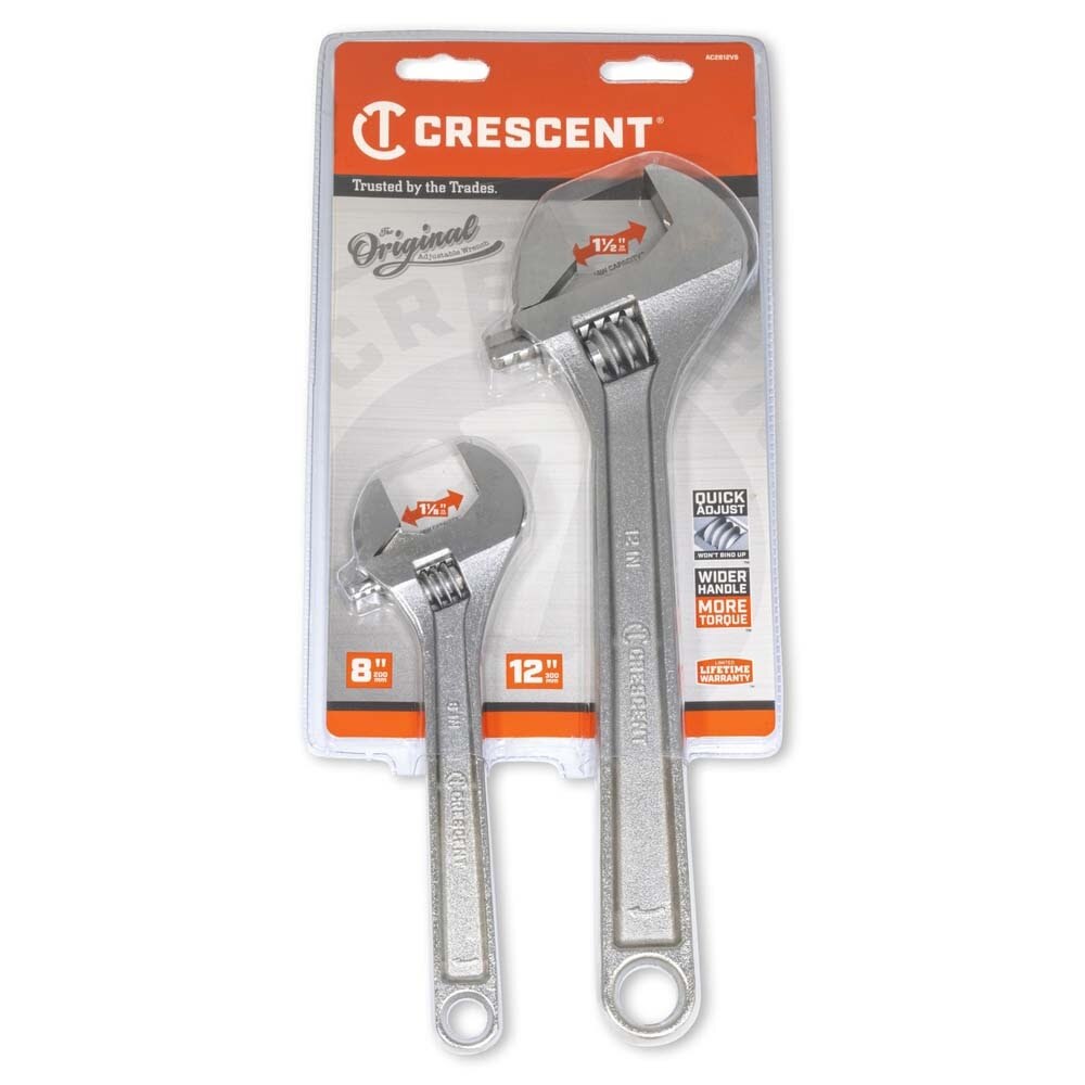 Crescent AC2812VS 2-Piece Adjustable Wrench Set, Satin Chrome, 8 in. and 12 in. (Set of 2) - 2