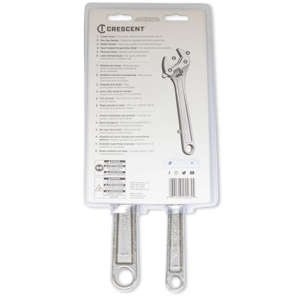 Crescent AC2812VS 2-Piece Adjustable Wrench Set, Satin Chrome, 8 in. and 12 in. (Set of 2) - 9
