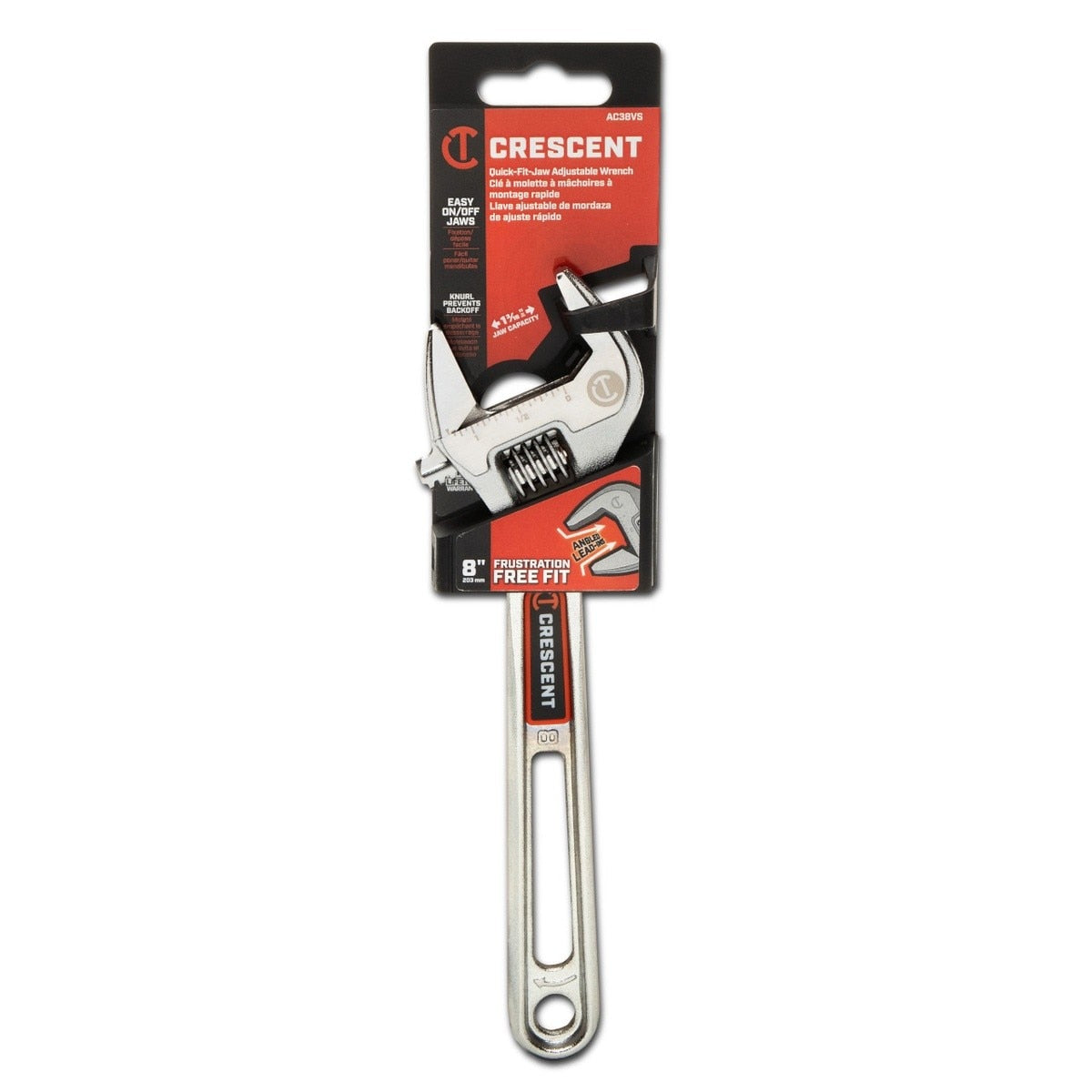 Crescent AC38VS 8" Chrome Adjustable Wrench with Quick-Fit-Jaw 30mm Jaw Capacity - 6