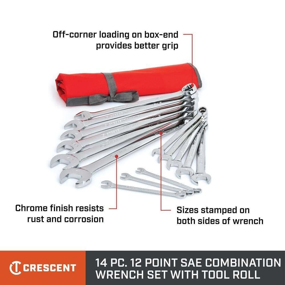 Crescent CCWS4-05 14 Piece SAE Combination Wrench Set with Tool Roll - 2