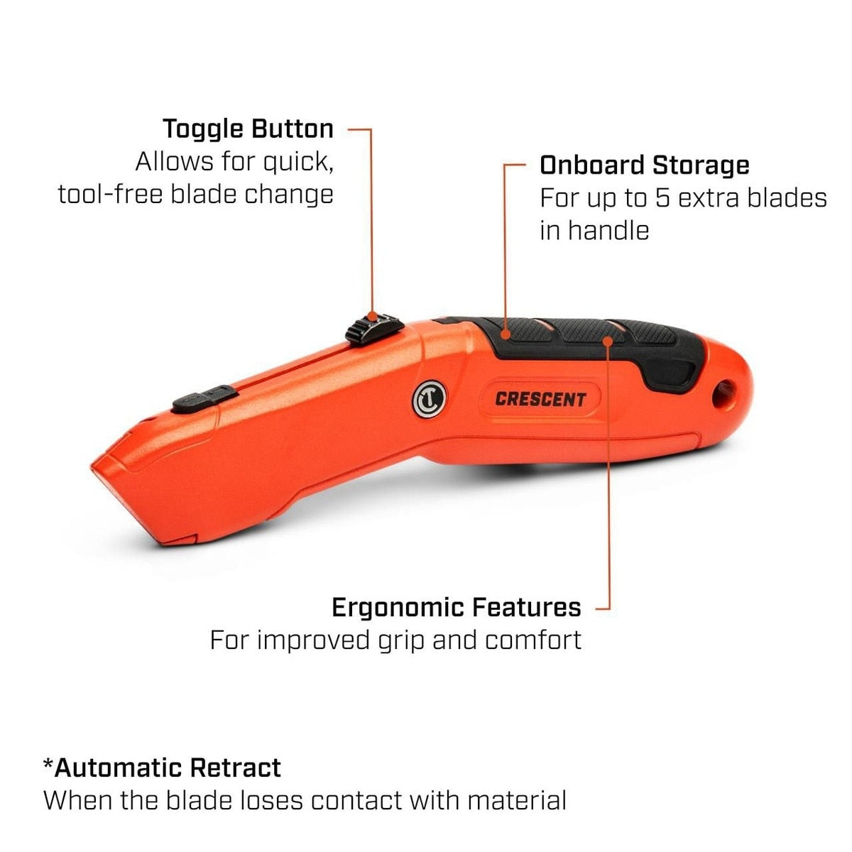 Crescent CTKAR Auto-Retracting Safety Utility Knife with Tool-Free Blade Change and Onboard Storage