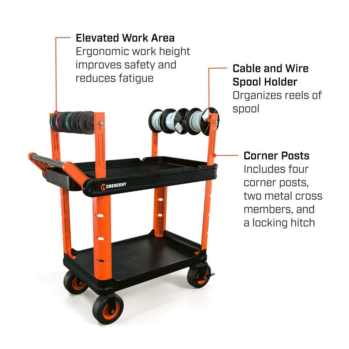 Crescent Tools IUC2SCBM-RCPR RAILWORKS 2 Shelf Utility Cart with 5" Casters and Wire Spool Holder - 3