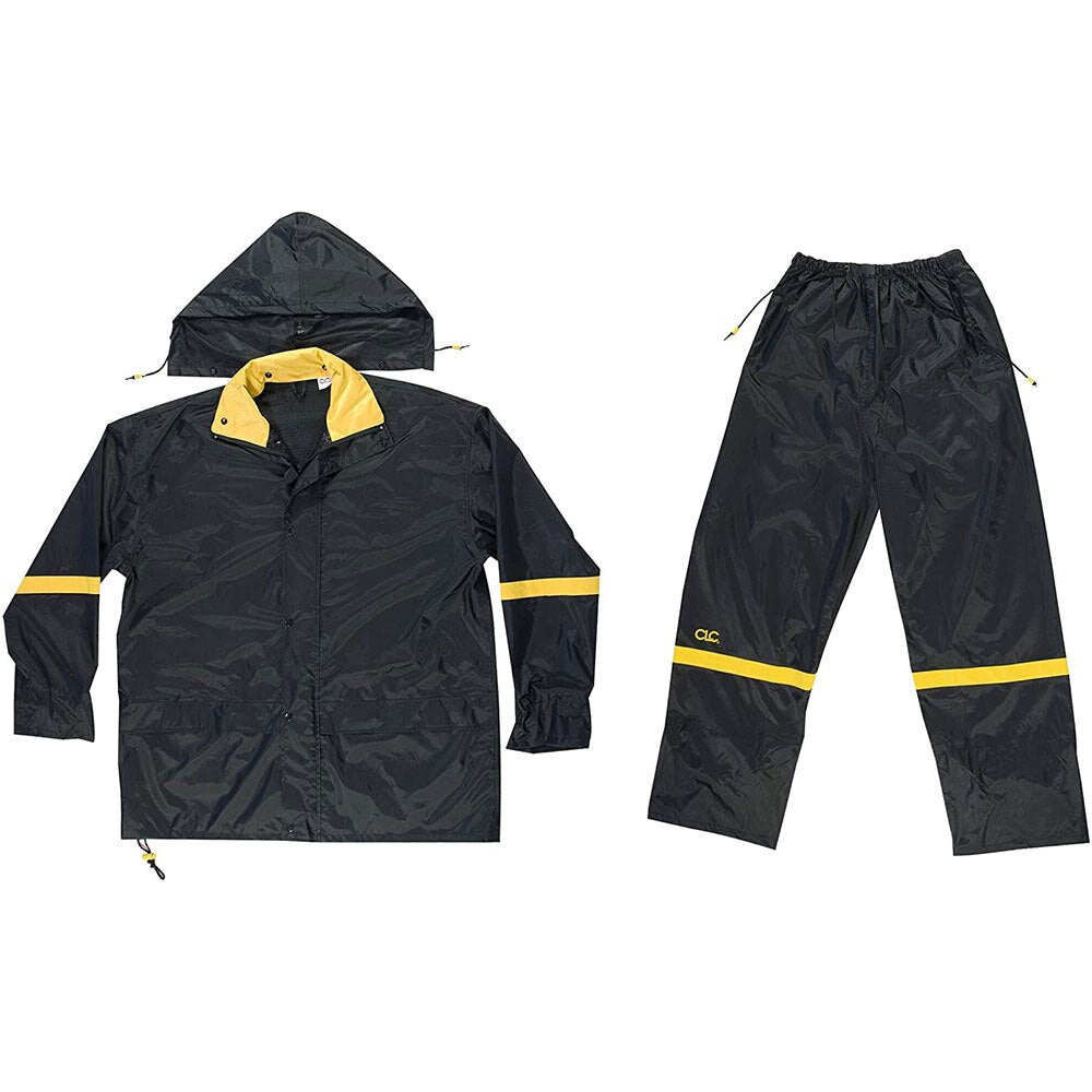 Custom Leather R103M Black 3 Piece Nylon Rain Suit