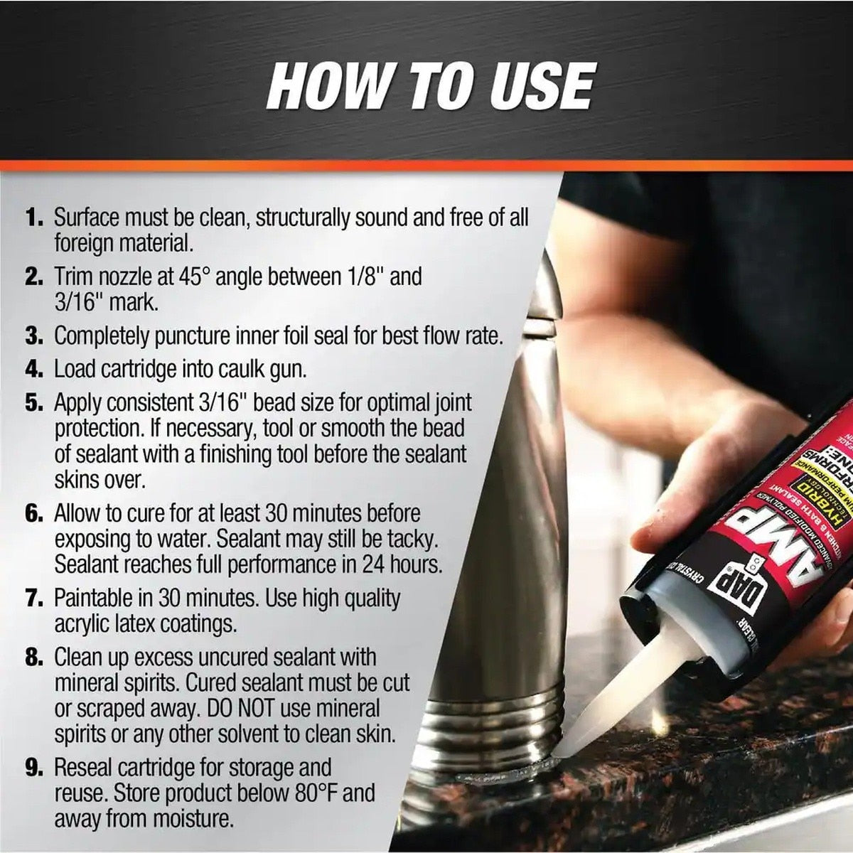 DAP 802-00763 9 oz Crystal Clear Kitchen and Bathroom Modified Polymer Sealant - 5