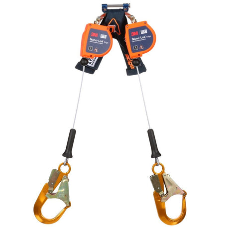 DBI Sala 3500280 Nano-Lok Edge Twin-Leg Personal Self Retracting Lifeline, Cable, Aluminum Rebar Hook, 8 ft, Class 2, ANSI