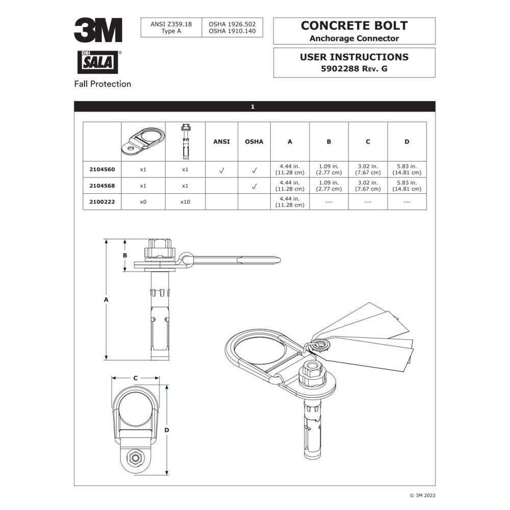 DBI Sala 7100188834 Concrete D-Ring Anchor for 11/16 in. Hole with Swiveling D-Ring - 5