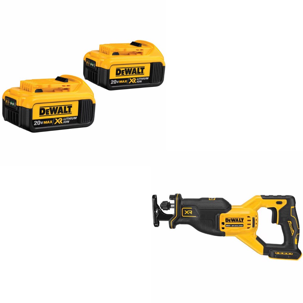 DeWalt DCB204-2 Battery, 2 Pack Kit W/ FREE DCS382B Recip Saw