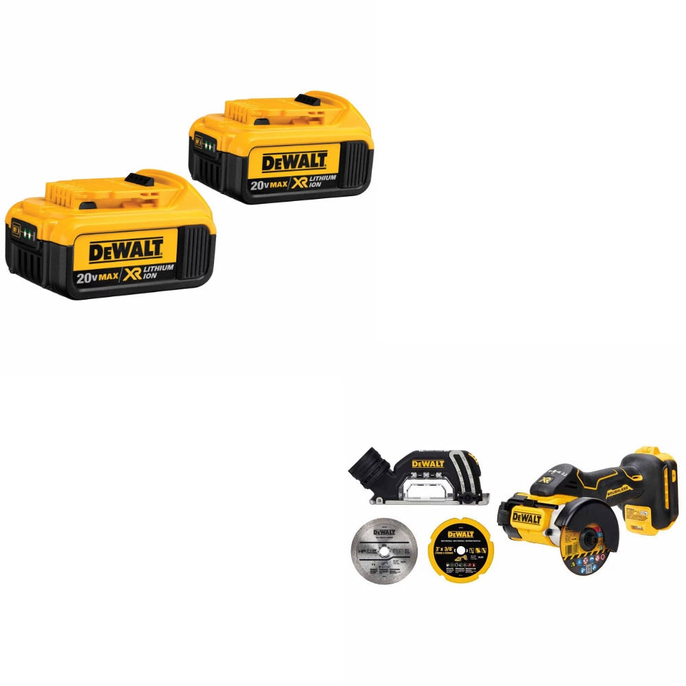 DeWalt DCB204-2 20V MAX Battery, 2 Pack Kit W/ FREE DCS438B 3" Cut-Off Tool