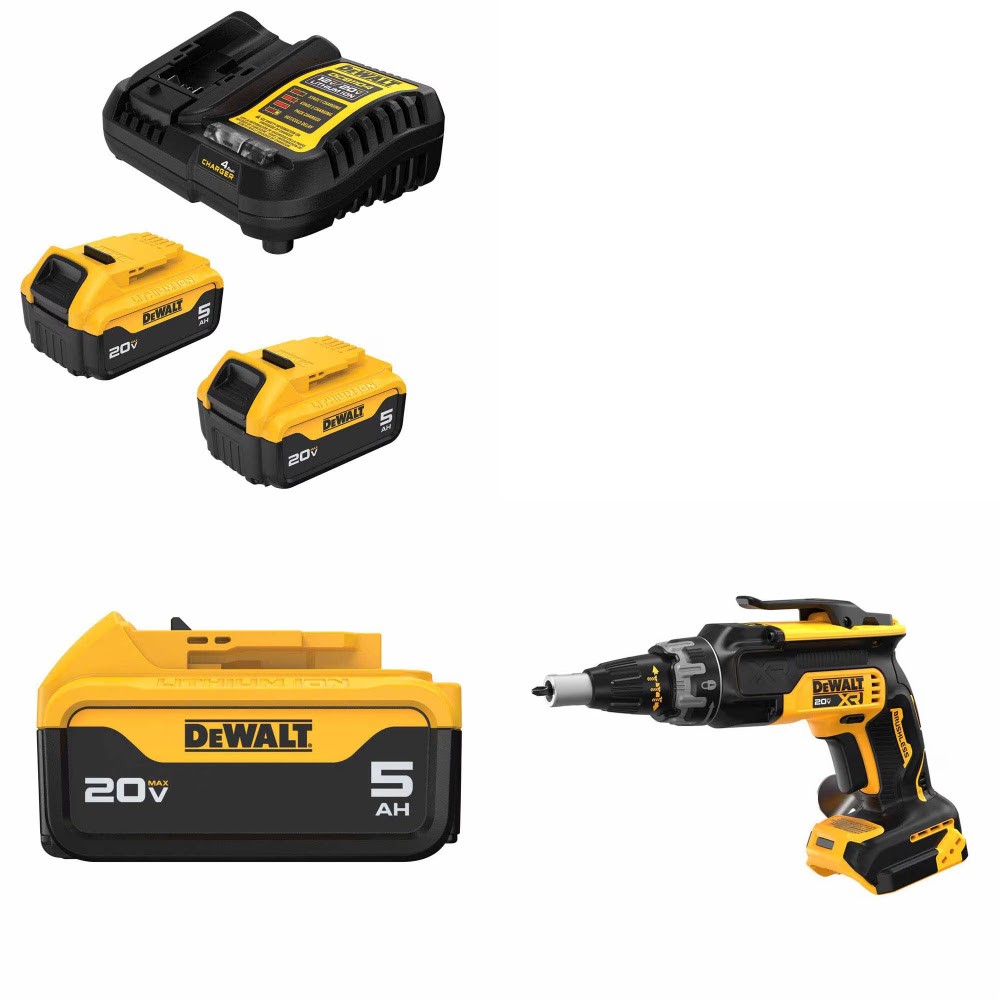 DeWalt DCB205-2C 20V 5Ah Battery Kit W/ FREE DCB205 5Ah Battery and FREE DCF630B Drywall Screwgun