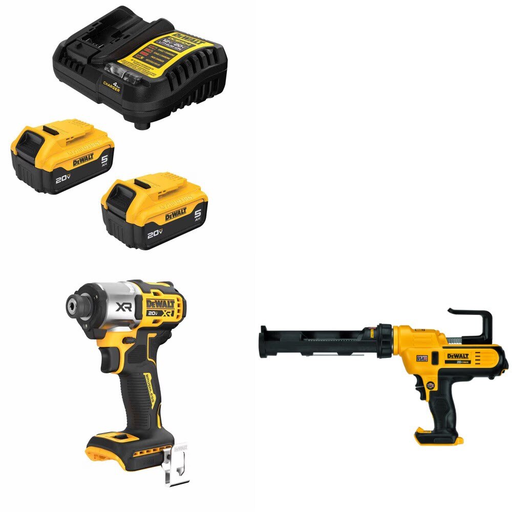 DeWalt DCB205-2C 20V 5Ah Battery Kit W/ FREE DCF845B Impact Driver and FREE DCE560B Caulk Gun