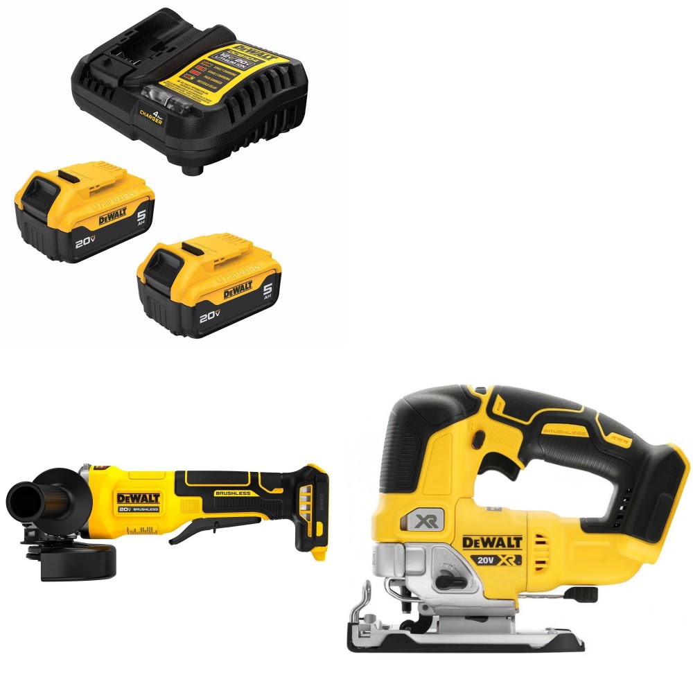 DeWalt DCB205-2C 20V Battery Kit W/ FREE DCG408B 4-1/2" Grinder and FREE DCS334B Jig Saw