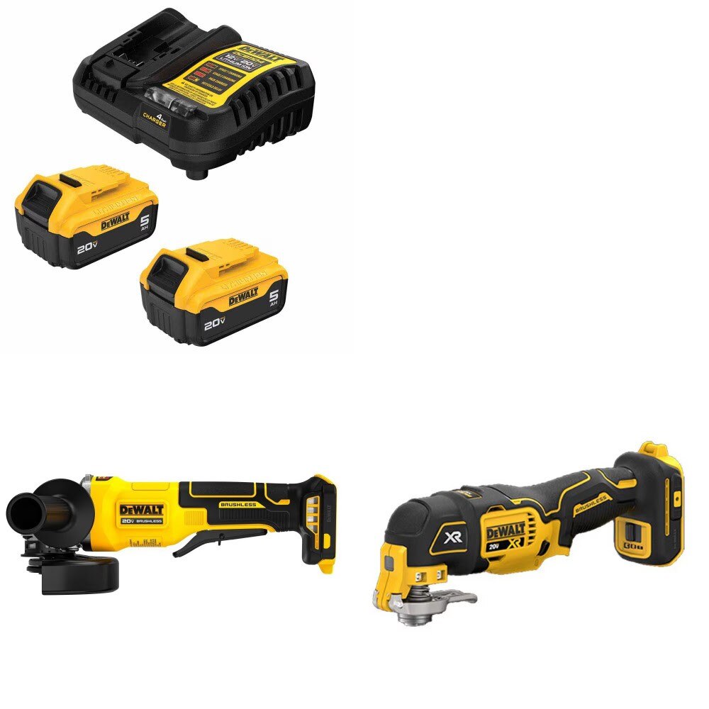 DeWalt DCB205-2C Battery Kit W/ FREE DCG408B Grinder and FREE DCS356B Multi-Tool