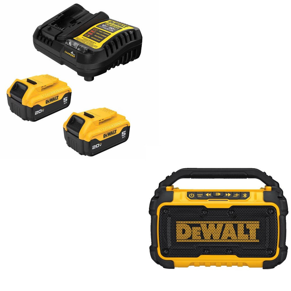 DeWalt DCB205-2C 5Ah Battery Kit W/ FREE DCR010 Jobsite Bluetooth Speaker