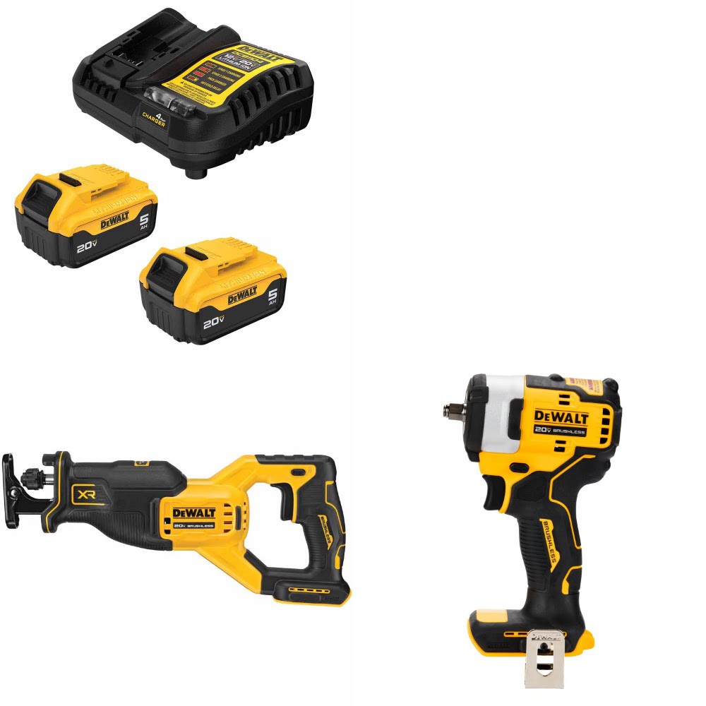 DeWalt DCB205-2C Battery Kit W/ FREE DCS382B Recip Saw and FREE DCF913B 3/8" Impact