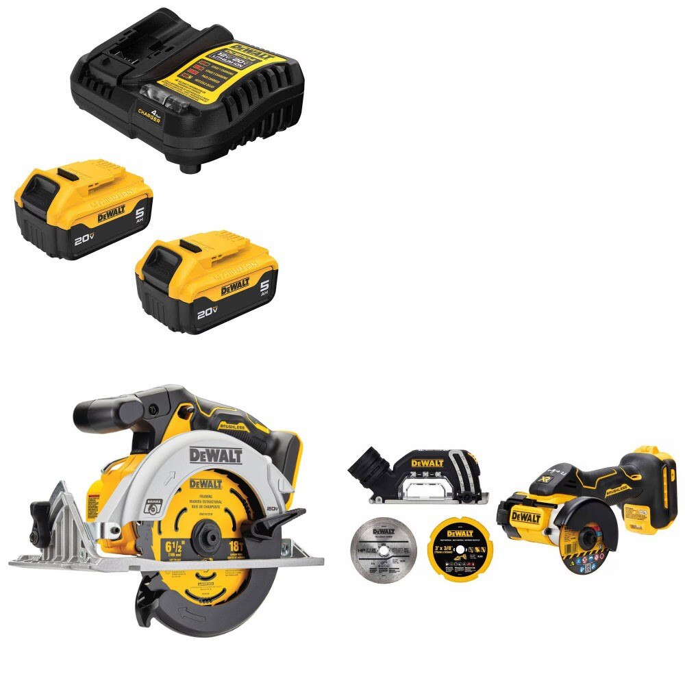 DeWalt DCB205-2C 5Ah Battery Kit W/ FREE DCS565B 6-1/2" Saw and FREE DCS438B 3" Cut-Off