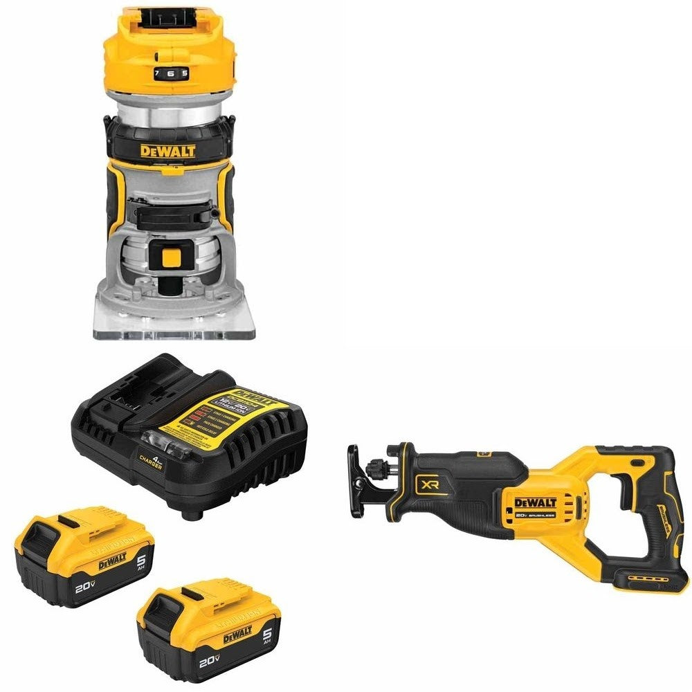 DeWalt DCB205-2C Battery Kit W/ FREE DCW600B Router and FREE DCS382B Saw