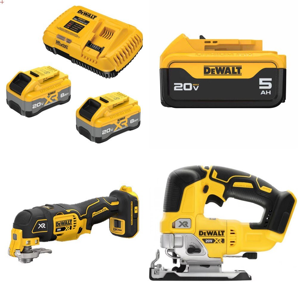 DeWalt DCB2108-2C 8Ah Starter Kit W/ FREE DCB205 Battery and DCS356B Multi-Tool and DCS334B Jig Saw