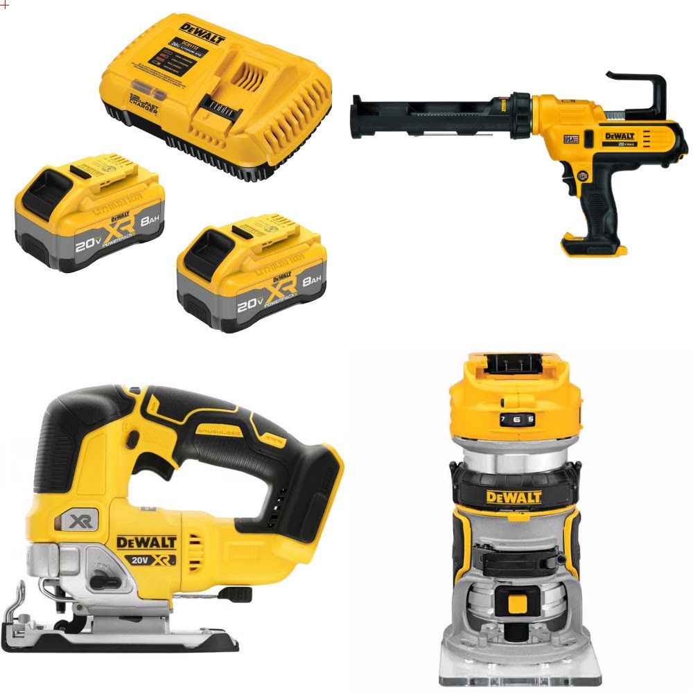 DeWalt DCB2108-2C 8Ah Starter Kit W/ FREE Caulk Gun, Jig Saw and Router
