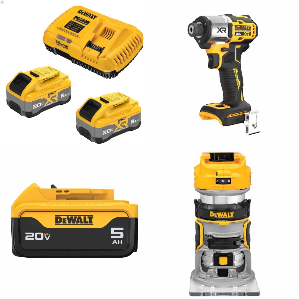 DeWalt DCB2108-2C 8Ah Starter Kit W/ FREE DCF845B Driver, DCB205 Batt and DCW600B Router