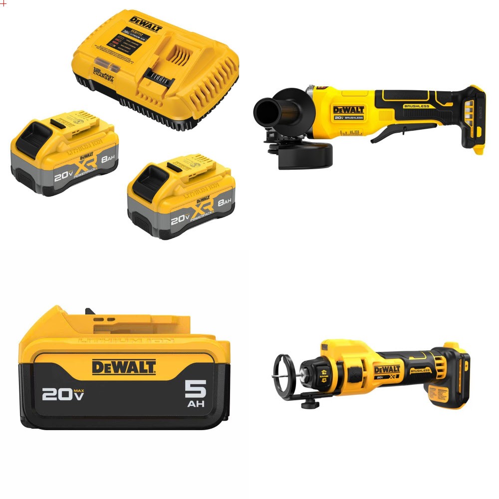 DeWalt DCB2108-2C 20V Starter Kit W/ FREE DCG408B Grinder, DCB205 Battery and DCE555B Cut-Out Tool